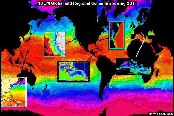 NCOM Global and Regional domains showing SST