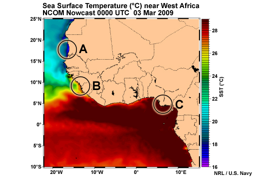 Sea Surface Temperature ( C) near West Africa