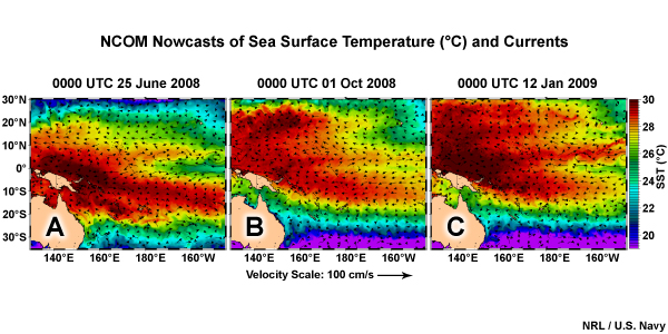 NCOM Nowcasts of Sea Surface Temperature ( C) and Currents: