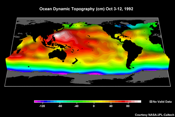 Shaded Relief Diagram of Ocean Dynamic Topography (cm) Oct 3-12, 1992