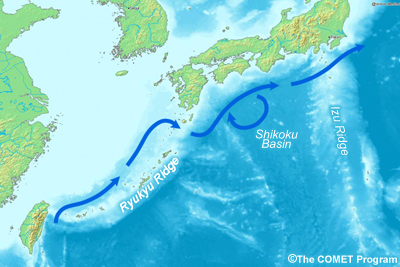 Bathymetry in the Philippine Sea near Japan and Taiwan.