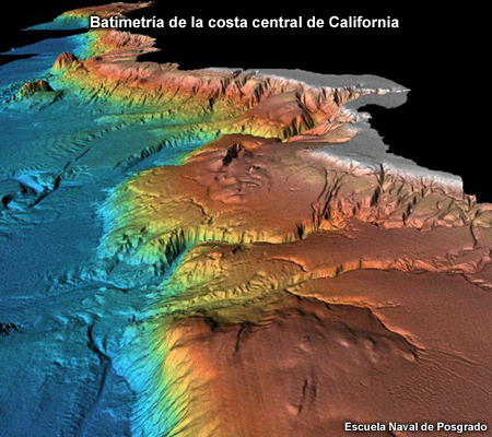 Batimetría de relieve sombreado de la costa de California central
