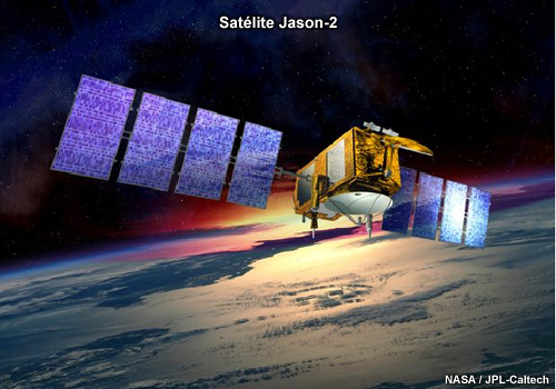 Representación artística del satélite Jason-2 en órbita terrestre