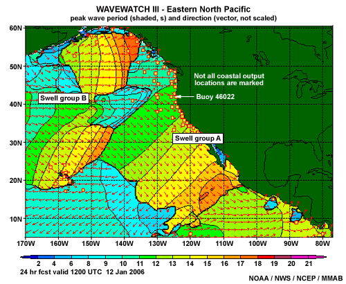 2D plot from Eastern North Pacific model run, 20060111 24 hour forecast