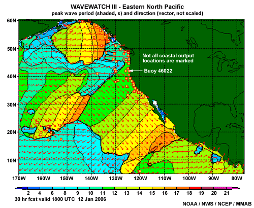 2D plot from Eastern North Pacific model run, 20060111 30 hour forecast