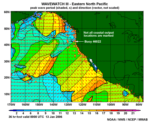 2D plot from Eastern North Pacific model run, 20060111 36 hour forecast