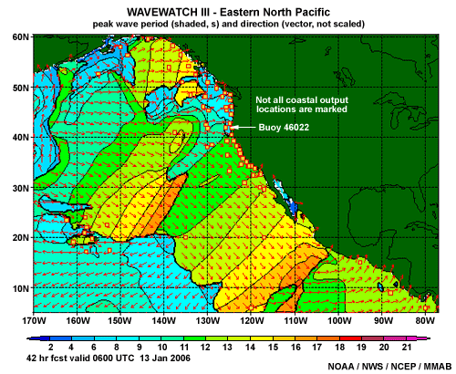 2D plot from Eastern North Pacific model run, 20060111 42 hour forecast