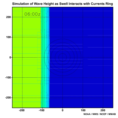 Simulation of Wave Height as Swell Refracts Around and Shoals Over a Seamount