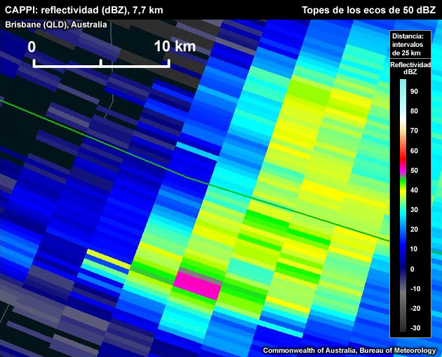 El eco máximo es de aproximadamente 50 dBZ