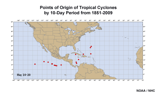 Animation showing Tropical Cyclones by 10-day periods from 1851-2009
