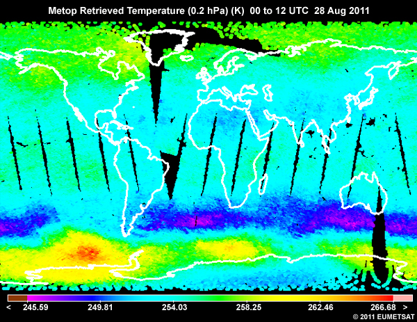 Metop Retrieved Temperature (0.2 hPa) 00 to 12 UTC 28 Aug 2011