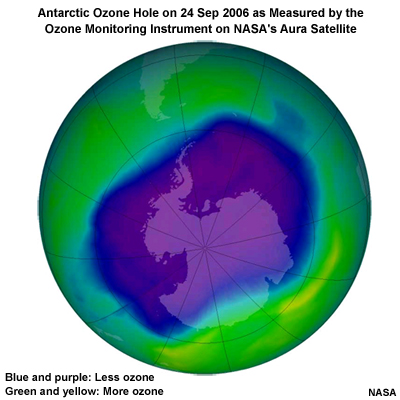 Antarctic Ozone Hole on 24 Sep 2006 as Measured by the Ozone Monitoring Instrument on NASA's Aura Satellite
