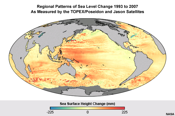 Regional Patterns of Sea Level Change 1993 to 2007 As Measured by the Topex and Jason 1 Satellites