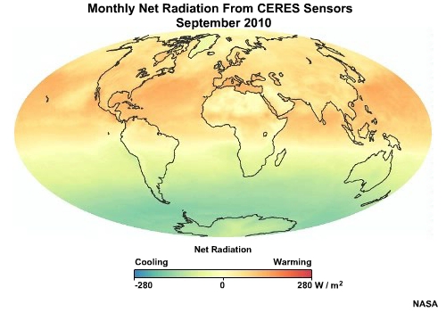 Animation showing monthly net radiation in watts per square meter from CERES sensors on NASA's Aqua and Terra satellites