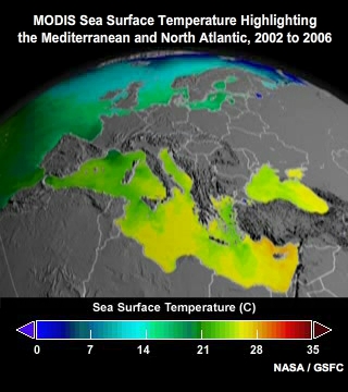 Animation showing a 32-day moving average of SST data spanning from 04 Jul 2002 to 23 Oct 2006
