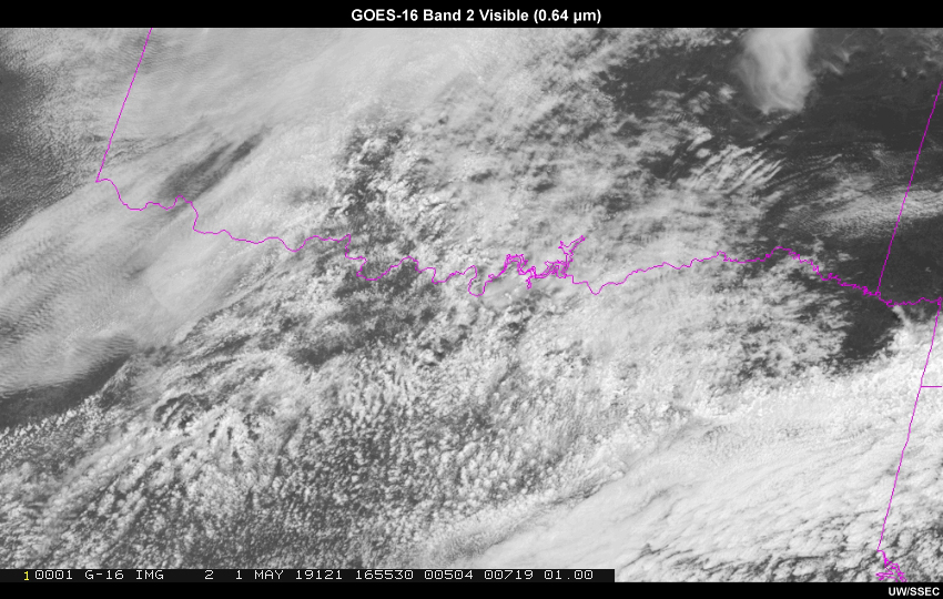 GOES-16 1-minute visible satellite imagery from 1655 UTC to 1716 UTC on 1 May 2019.