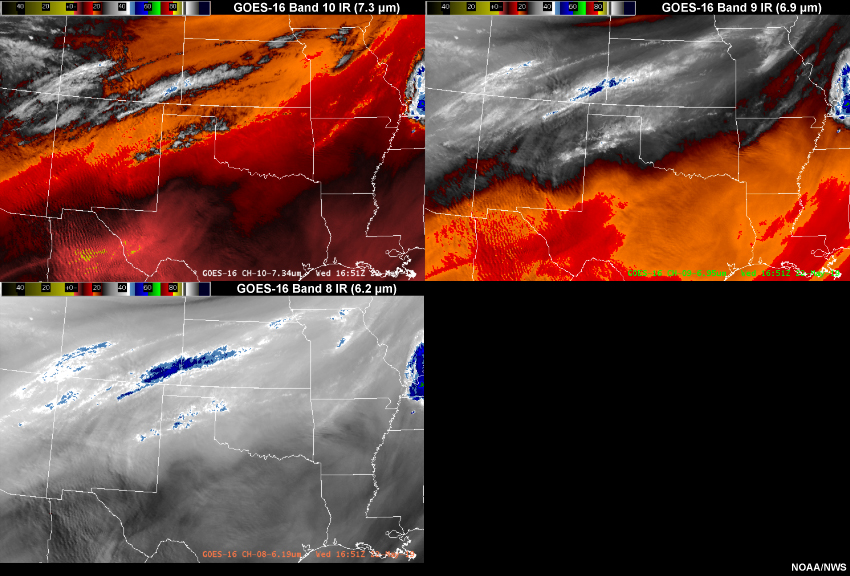 GOES-16 water vapor satellite imagery from 1651 UTC to 1801 UTC on 22 May 2019.
