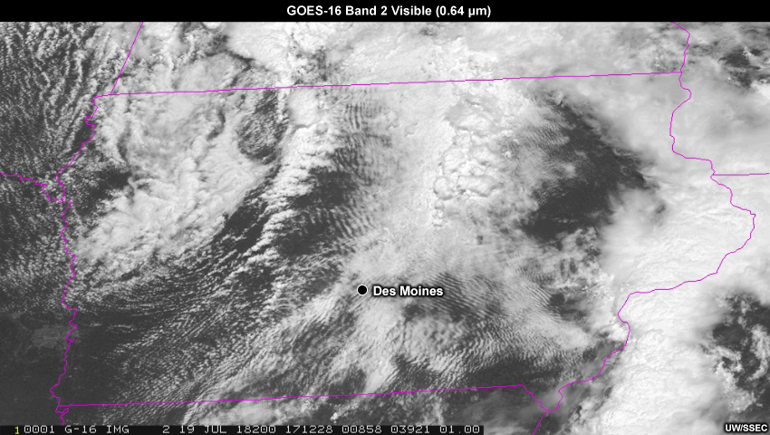 GOES-16 5-minute visible satellite imagery from 1712 UTC to 1912 UTC on 19 July 2018.