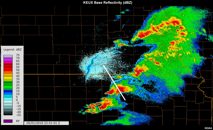 Base Reflectivity (dbZ) from Hastings, NE radar with cross section