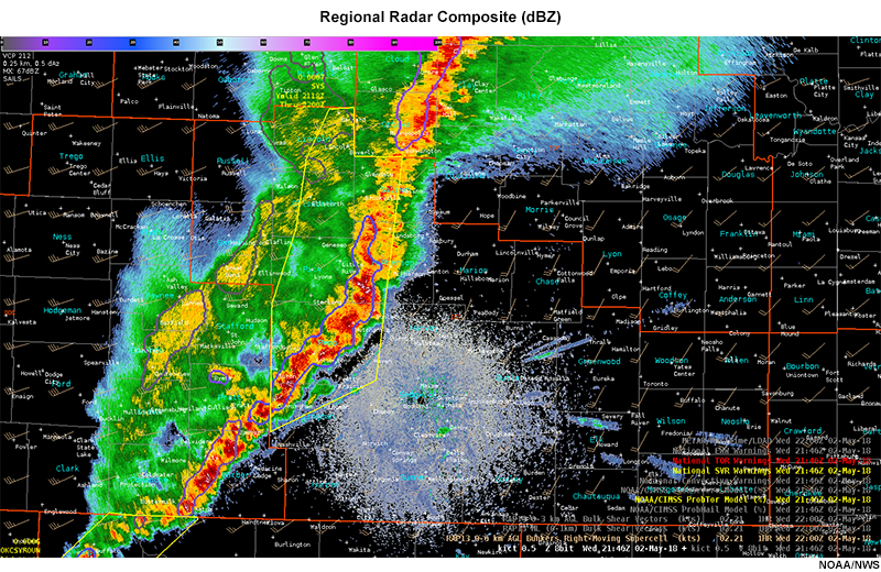 Regional radar composite for storm system in Midwest region of USA