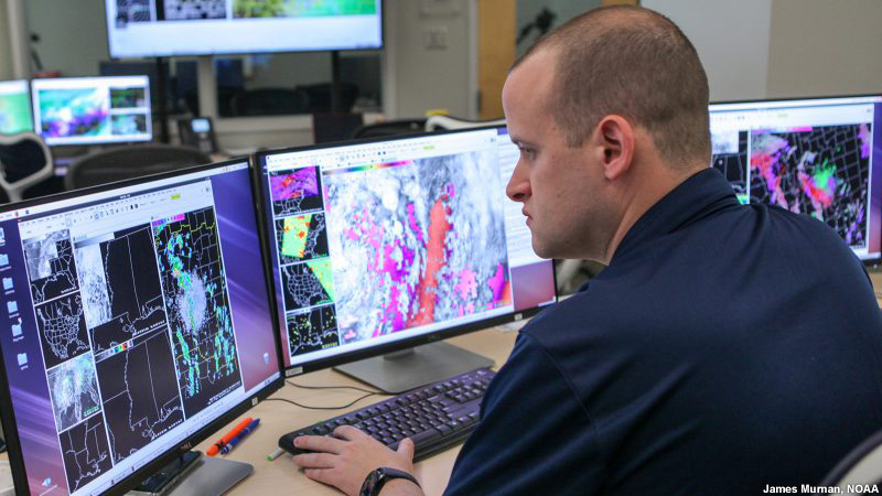 Forecaster participating in Hazardous Weather Testbed Spring Experiment in Norman, Oklahoma, USA