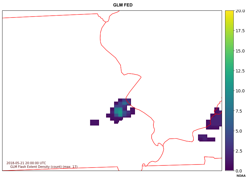 GLM Flash Extent Density (FED) over St. Louis area