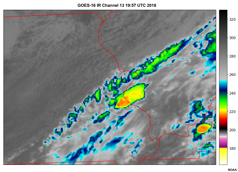 GOES-16 Band 13 Infrared imagery over St. Louis area