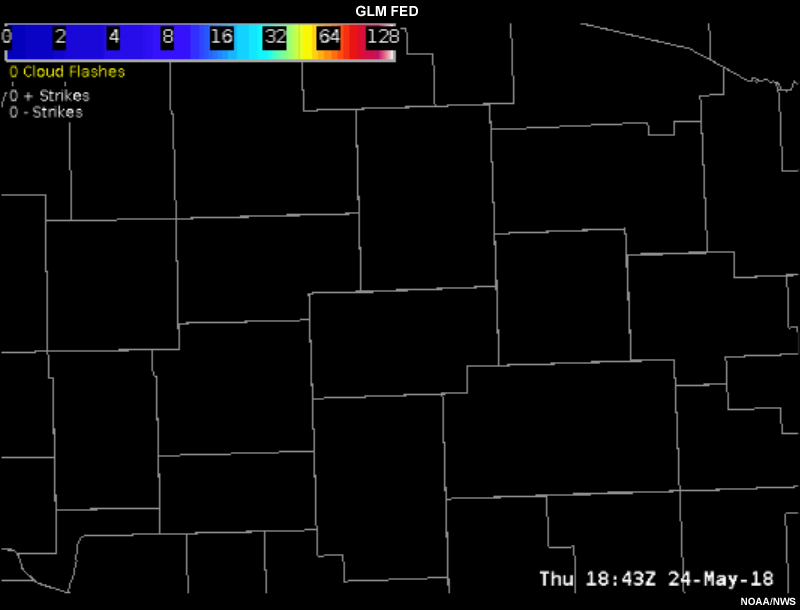 Geostationary Lightning Mapper (GLM) Flash Extent Density plotted over northern Wisconsin.