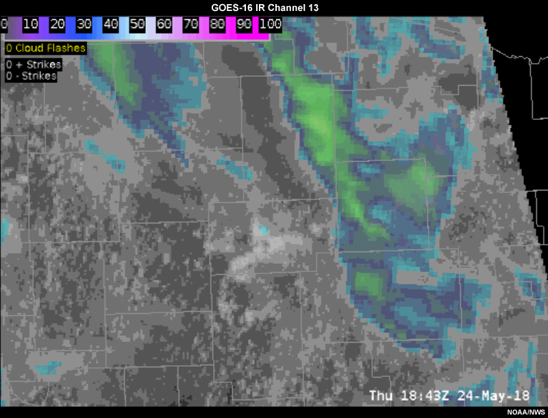 GOES-16 Infrared (IR) from Band 13 plotted over northern Wisconsin.