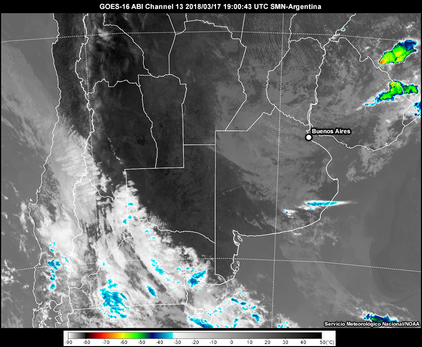 GOES-16 infrared satellite imagery at 1900 UTC on 17 March 2018.