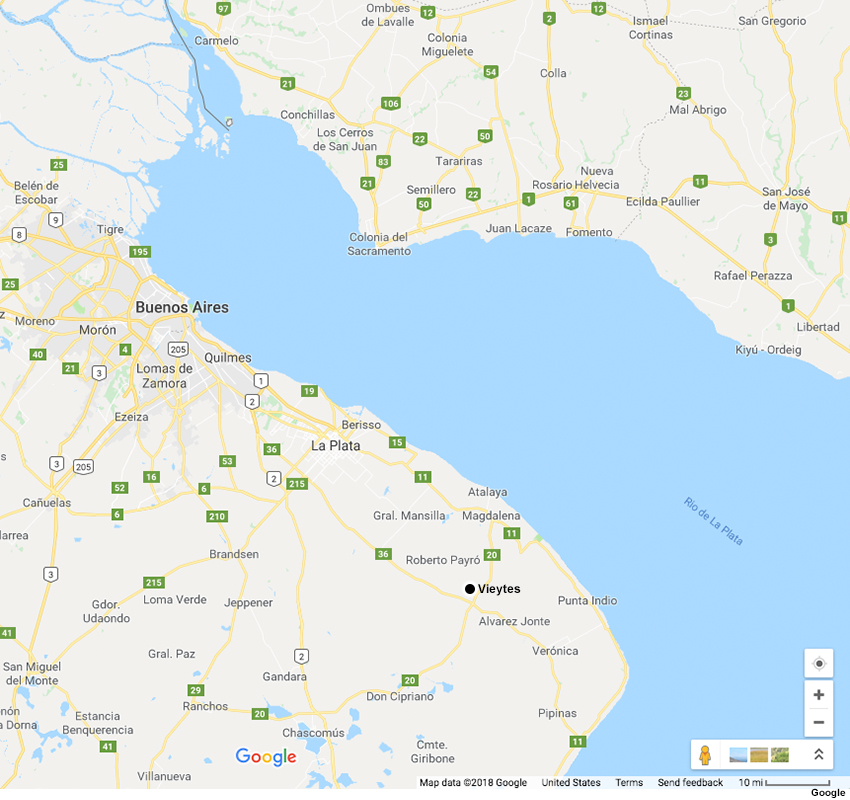 A map showing where the town of Vieytes is located in Argentina.