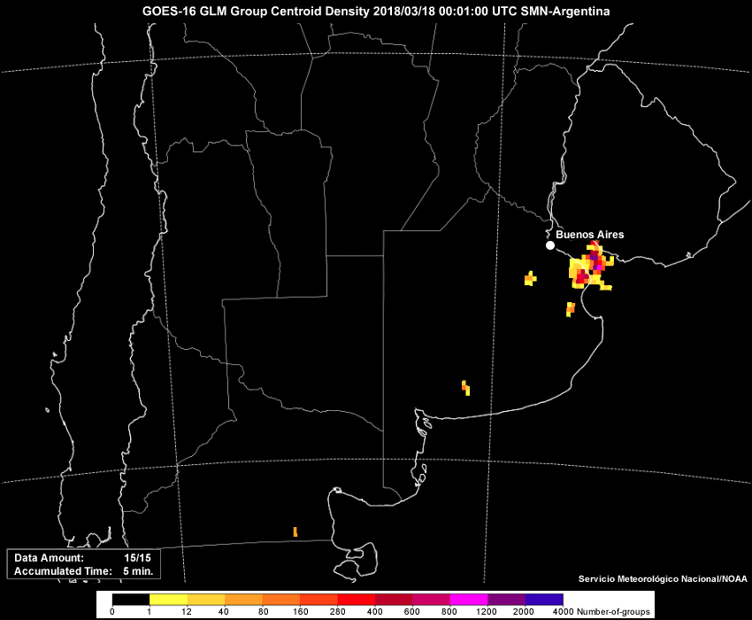 GLM group density from 0001 UTC to 0256 UTC 18 March 2018.