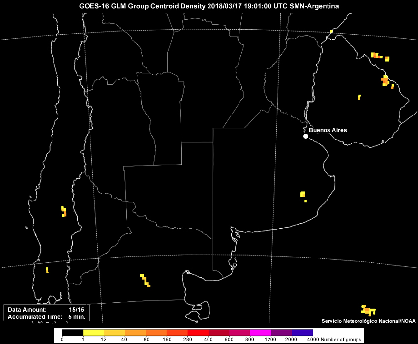 GLM group density from 1901 UTC to 2131 UTC on 17 March 2018.