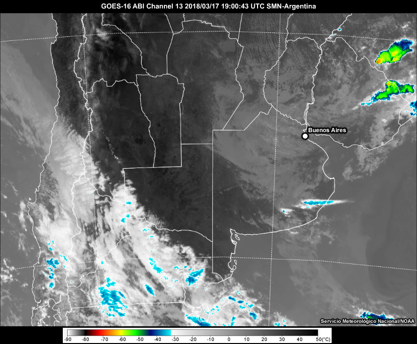 GOES-16 infrared satellite imagery from 1900 UTC to 2130 UTC on 17 March 2018.