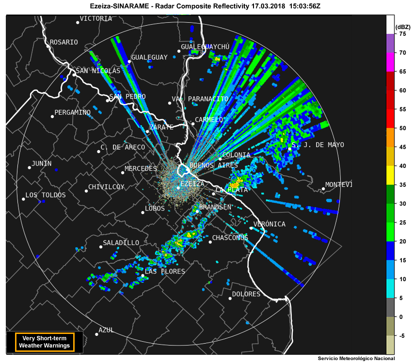Radar composite reflectivity from 1503 UTC to 1859 UTC on 17 March 2018.
