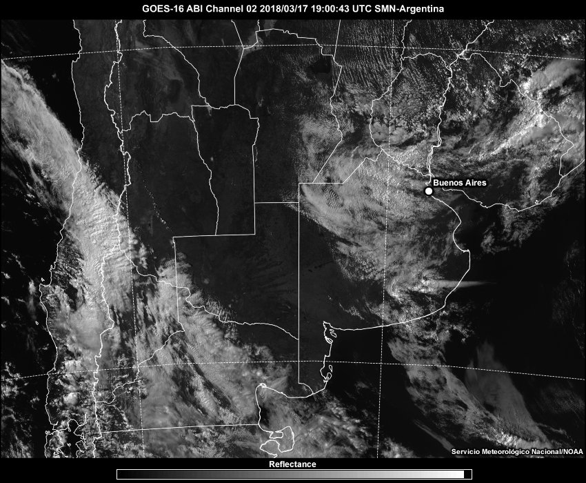 GOES-16 visible satellite imagery from 1900 UTC to 2345 UTC on 17 March 2018.