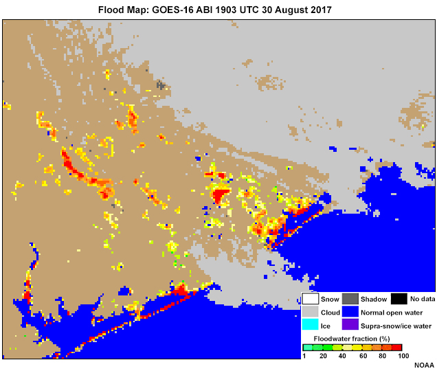 Flood Map: GOES-16 ABI 1903 UTC 30 August 2017