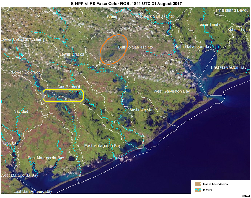 VIIRS False Color RGB with flood features highlighted