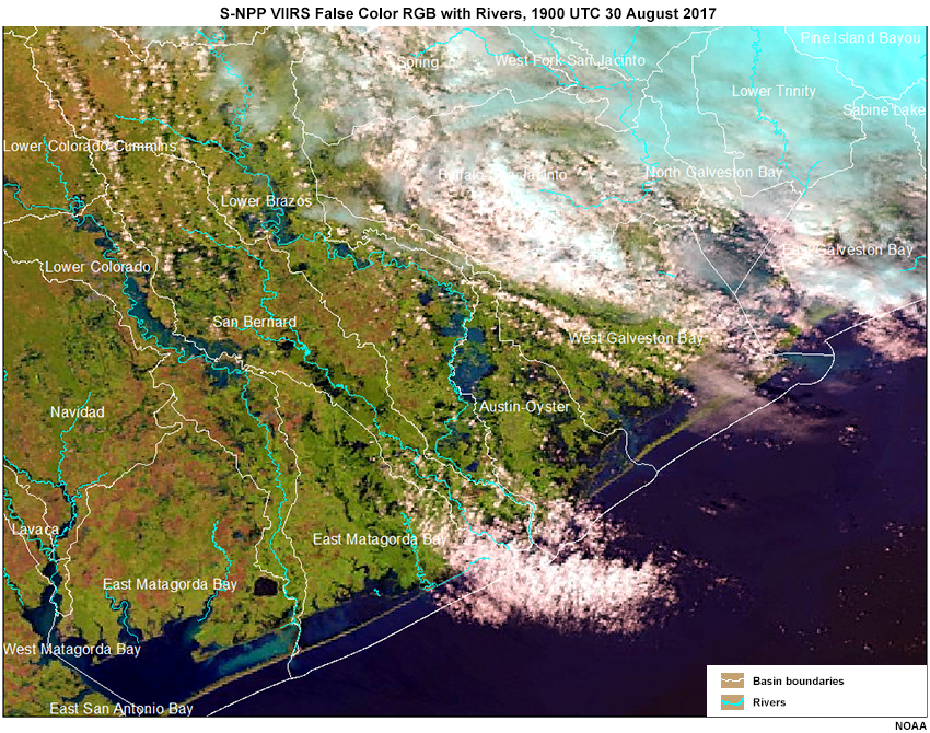 VIIRS false color flood map from August 30th 2017