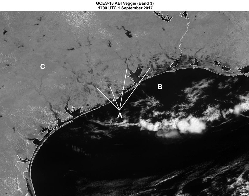  Quiz using GOES-16 ABI Veggie (Band 3) 1700 UTC 1 September 2017
