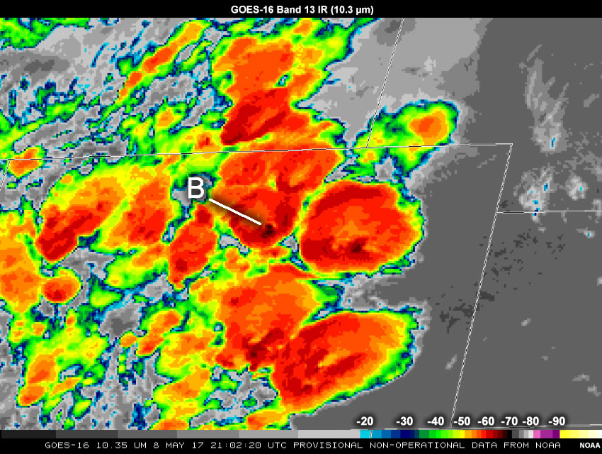 GOES-16 Band 13 IR (10.3 µm) at 2102Z on 8 May 2017