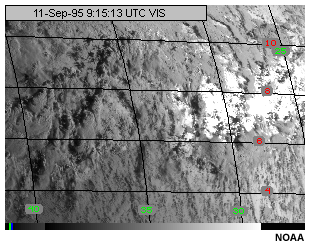 Esta imagen muestra the canal visible del GOES-8 for water surfaces with a low sun angle (less than 25 degrees).