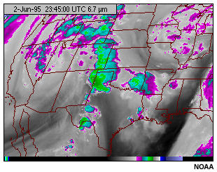 Imagen tomada sobre Amrica del Norte con el canal de vapor de agua de 6,7 micrmetros del GOES-8