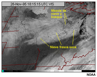 Esta imagen muestra the canal visible del GOES-8 for clean dry snow.