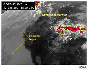 Esta imagen muestra estratos en el canal infrarrojo de onda larga de 10,7 micrmetros del GOES-12