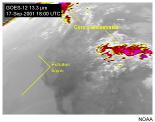Esta imagen muestra estratos en el canal de dixido de carbono de 13,3 micrmetros del GOES-12