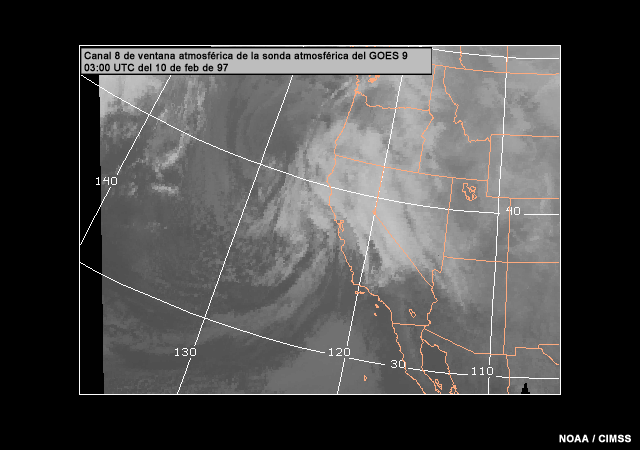 Imagen de la ventana atmosférica del canal 8 de la sonda atmosférica del GOES 9 de las 03 UTC del 10
de febrero de 1997