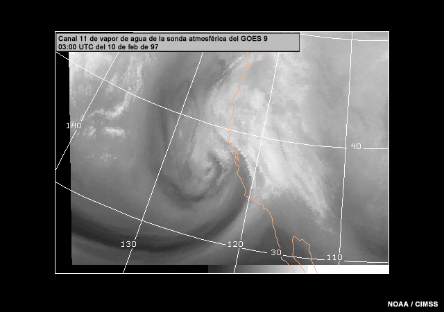 GOES-9 sounder water vapor channel 11 image for 03 UTC 10 February 1997