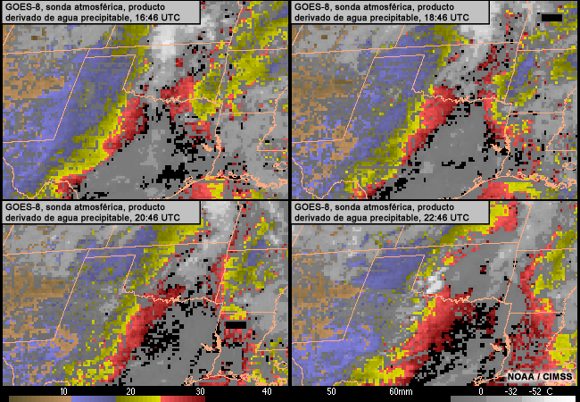 4 im�genes de agua precipitable total y tendencias del GOES