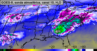 Canal 10 de vapor de agua de la sonda atmosférica del GOES
